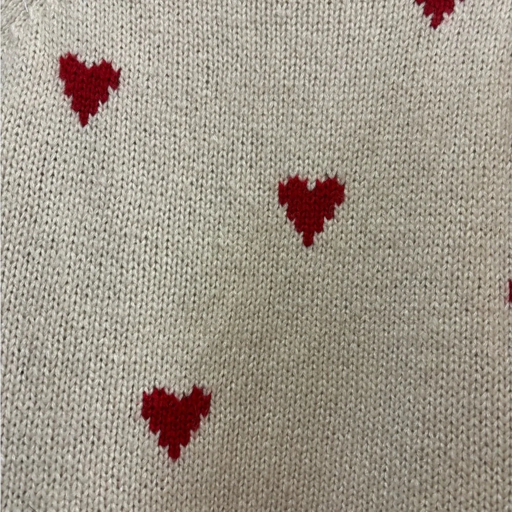 THE GREAT. Cream Cardigan with Red Heart Accents - Picture 10 of 16